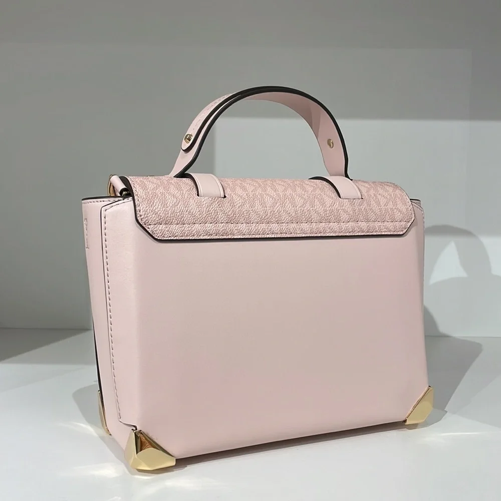Michael Kors MK print Manhattan satchel crossbody Powder blush